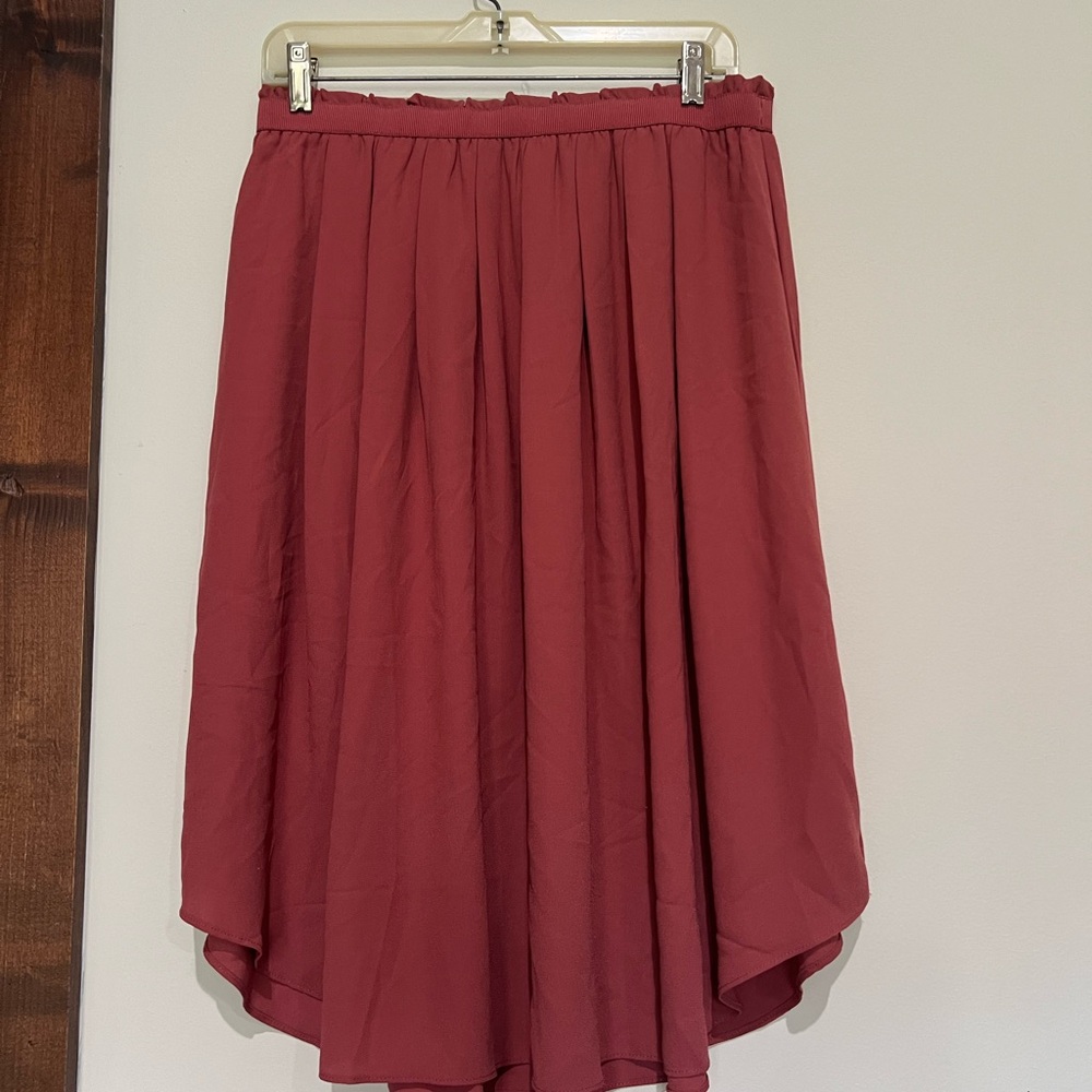 LOFT Dusty Rose Midi Skirt Flowy A-Line Elastic Waist Romantic M